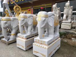 Granite elephant sculpture with gold decoration color